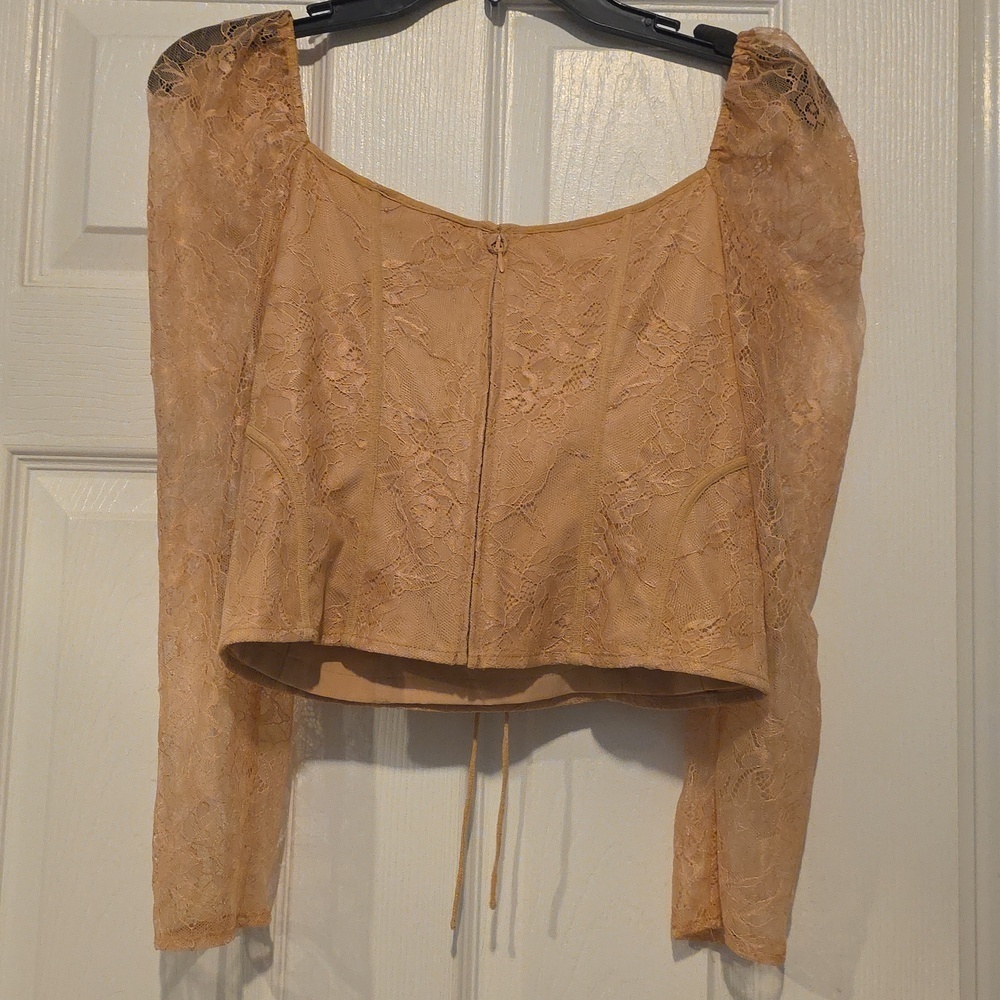 FLASH SALE- NWT- Chelsea & Violet Lace Sleeve Corset Top in Tan - Picture 5 of 6